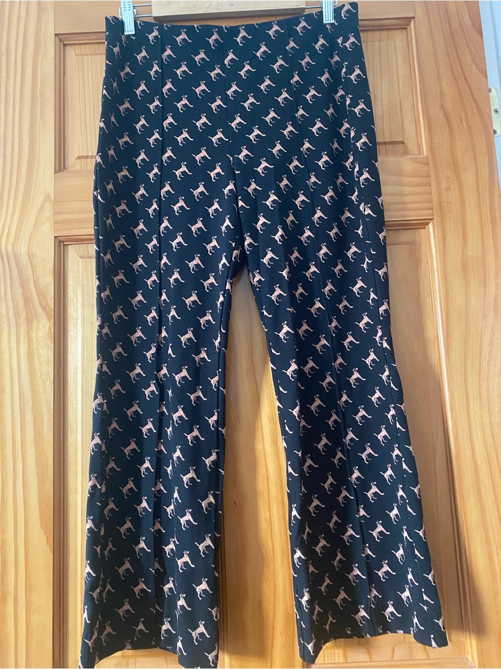 Anthropologie Maeve The Margot Dog Print Cropped Flare Pull On Pants Black M - Picture 2 of 13